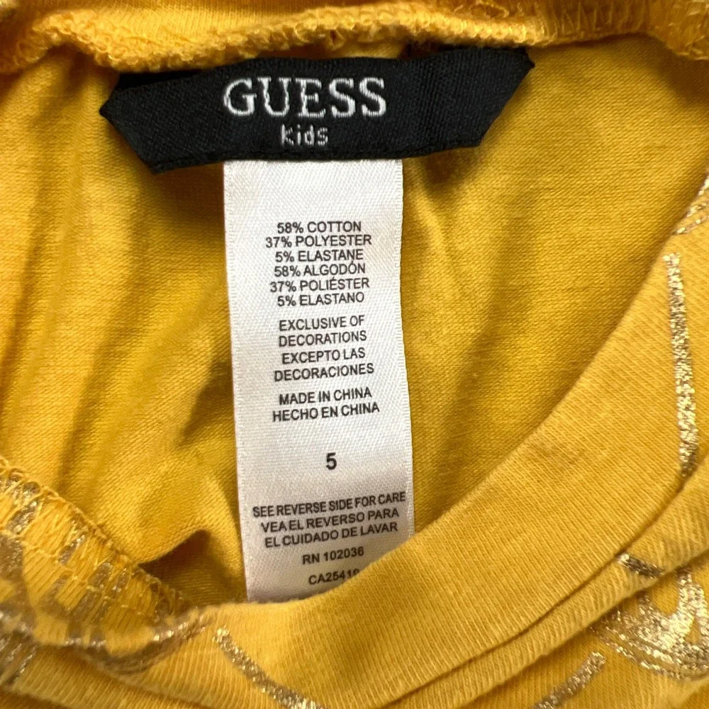 Guess A Line Dress Kids 5 Yellow Gold Detail Cotton Stretch Cinched Bow Waist